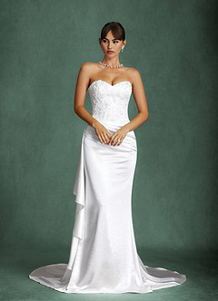Azazie Angel Vestidos de novia Vestido Diamante Blanco de Charmeuse de Corte Sirena con Palabra de honor image7