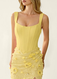 Belinda Yellow 3D Flowers Corset Lace Up Back Mermaid Prom Dress image5
