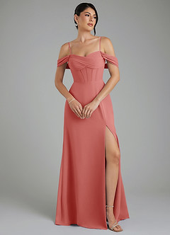 Azazie Cece Robes de demoiselle d'honneur Robe Trapèze en Mousseline de soie Épaule décolletée Antique Rose image1
