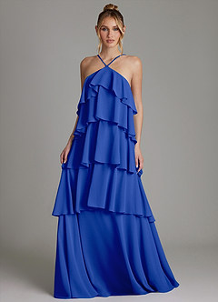 Azazie Deena Bridesmaid Dresses Royal Blue A-Line Ruched Chiffon Dress image4
