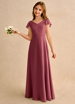 Azazie Nari Girls Formal vestidos de niña de las flores Vestido de Merlot de Gasa de Corte en A con Con mangas image1