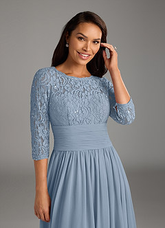 Azazie Olga Mother of the Bride Dresses Dusty Blue A-Line Lace Chiffon Dress image5