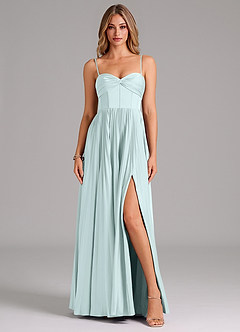 Azazie Tyla Bridesmaid Dresses Sea Glass A-Line Sweetheart Neckline Stretch Satin Dress image1