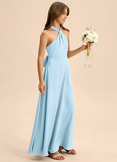 Azazie Beah Junior Robe Trapèze en Satin extensible Plissée Bleu Ciel image6