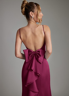 Azazie Zherra Bridesmaid Dresses Red Plum Mermaid Bow Stretch Satin Dress image7