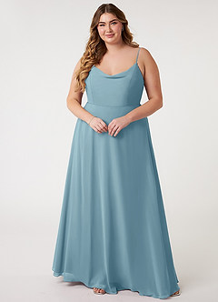 Azazie Daenerys Bridesmaid Dresses Moody Blue A-Line Cowl Chiffon Dress image8