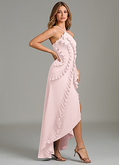 Azazie Yelena Bridesmaid Dresses Blushing Pink A-Line Ruched Chiffon Dress image1