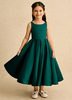 Azazie Babs Blumenmädchenkleider Ballkleid Plissee Matte Satin Kleid Kiefer image2