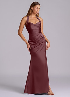 Azazie Destiny Robes de demoiselle d'honneur Robe Sirène en Satin extensible Encolure en Forme de Cœur Sangria image3