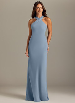 Azazie Doretta Bridesmaid Dresses Dusty Blue Mermaid Pleated Chiffon Dress image1