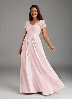 Azazie Dunja Mother of the Bride Dresses Blushing Pink A-Line V-Neck Lace Chiffon Dress image2