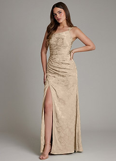 Azazie Mishka Brautjungfernkleider Etui One-Shoulder Blumen-Jacquard Kleid Taupe Jacquard image5