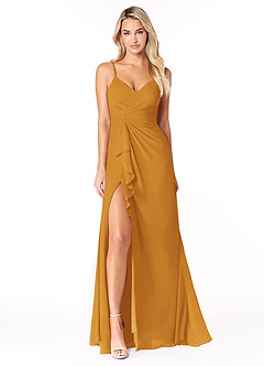 Azazie Emerald Bridesmaid Dresses Butterscotch A-Line Ruffled Chiffon Dress image4