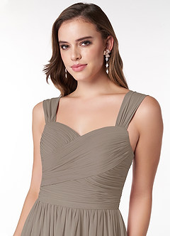 Azazie Zapheira Robes de demoiselle d'honneur Robe Trapèze en Mousseline de soie Rayé Taupe image5