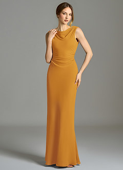 Azazie Kieryn Vestidos de damas de honor Vestido de Caramelo de Gasa de Corte Sirena con Plisado image4