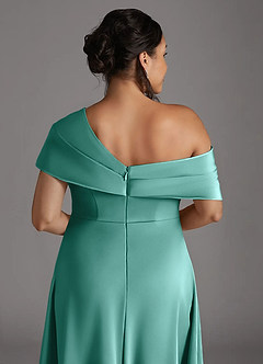 Azazie Milton Mother of the Bride Dresses Aqua A-Line Pleated Stretch Satin Dress image10