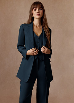 front Rowan Blu Navy Blazer Performance in tessuto raffinato