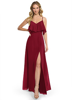 Azazie Jean Bridesmaid Dresses Burgundy A-Line Chiffon Convertible Dress image1