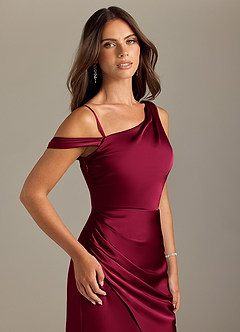 Azazie Madelyn Brautjungfernkleider Wandelbar Meerjungfrau-Linie Schulterfrei Stretch-Satin Kleid Burgunderrot image6