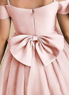 Azazie Amie Flower Girl Dresses Blushing Pink A-Line Off the Shoulder Matte Satin Dress image8