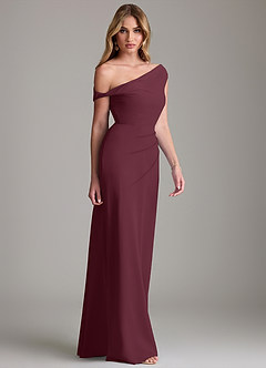 Azazie Emerson Bridesmaid Dresses Cabernet Sheath Off the Shoulder Chiffon Dress image5
