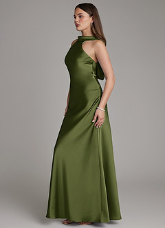 Azazie Dimitra Bridesmaid Dresses Olive A-Line Pleated Stretch Satin Dress image5