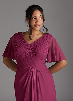Azazie Emmeline Mère de la mariée Robes Robe Trapèze en Maille Col V plissé Mûre image4