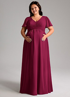 Azazie Verna Maternity Bridesmaid Dresses A-Line V-Neck Ruched Chiffon Floor-Length Dress image11