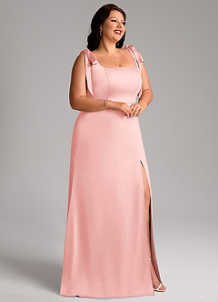 Azazie Frostine Bridesmaid Dresses Powder Pink A-Line Bow Stretch Satin Dress image3