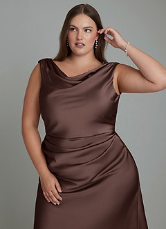 Azazie Kieryn Robes de demoiselle d'honneur Robe Sirène en Satin extensible Plissé Ganache image10