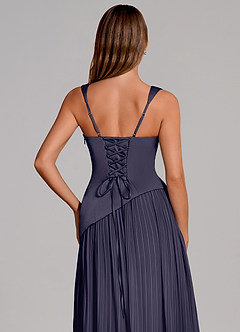 Azazie Stephanie Abiti da Damigella Abito A-Line in Raso Elasticizzato Plissettato Stormy image2