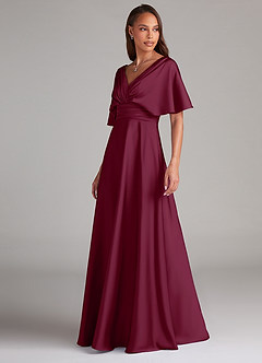 Azazie Pamela Robes de demoiselle d'honneur Robe Trapèze en Satin extensible Plissée Mûre image4