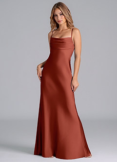 Azazie Seema Bridesmaid Dresses Terracotta Mermaid Corset Stretch Satin Dress image3