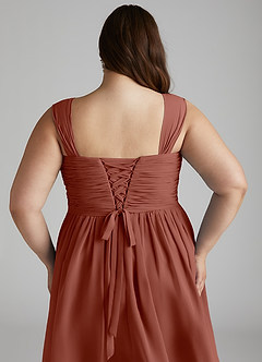 Azazie Angie Bridesmaid Dresses Auburn A-Line Corset Chiffon Dress image15