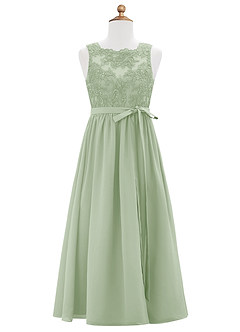 Azazie Elly Junior Abito A-Line in Chiffon Pizzo Verde Salvia image6