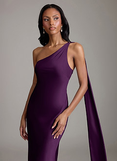 Azazie Galinda Suknie dla druhen Syrena Jedno ramię Satyna elastyczna Do ziemi Sukienka image3