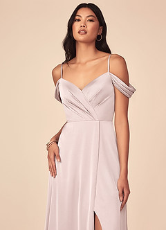 Azazie Ocean Robes de demoiselle d'honneur Robe Trapèze en Satin extensible Col V plissé Rose Pâle image6