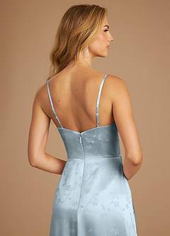 Azazie Moira Brautjungfernkleider A-Linie mit Taschen Blumen-Jacquard Kleid Blauer Jacquard Mit Blumenmuster image2