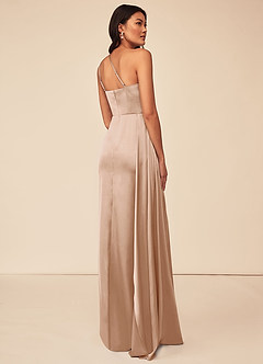 Azazie Maron Bridesmaid Dresses English Rose A-Line One Shoulder Stretch Satin Dress image4