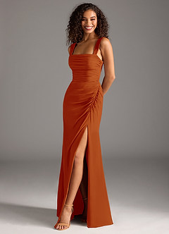 Azazie Jesaphine Bridesmaid Dresses Paprika Sheath Bow Chiffon Dress image1