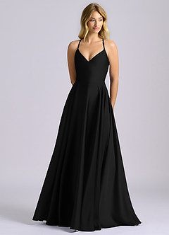 Azazie Truce 신부 들러리 드레스 A라인 스트레치 새틴 바닥 길이 드레스 image1