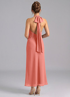Azazie Velli Bridesmaid Dresses Salmon Pink Mermaid High Neck Chiffon Dress image2