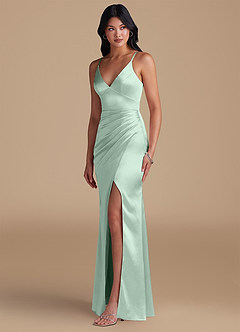Azazie Shania Bridesmaid Dresses Agave Sheath Pleated Metallic Satin Dress image6