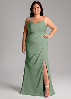 Azazie Deandra Bridesmaid Dresses Matcha Mermaid Pleated Stretch Satin Dress image7