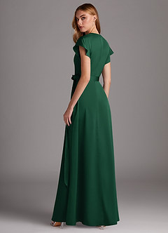 Azazie Nico Bridesmaid Dresses Dark Green A-Line V-Neck Stretch Satin Dress image5