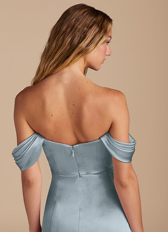 Azazie Amyra Brautjungfernkleider Wandelbar Meerjungfrau-Linie Herzausschnitt Metallischer Satin Kleid Staubblau image3