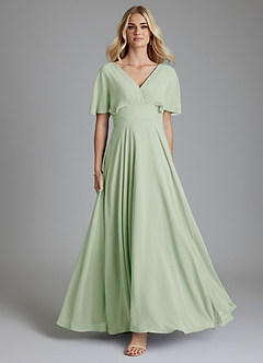 Azazie Pamela Bridesmaid Dresses Dusty Sage A-Line V-Neck Pleated Chiffon Dress image1