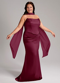 Azazie Sorrel Bridesmaid Dresses Mulberry Mermaid Strapless Stretch Satin Convertible Dress image9