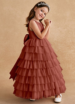 Azazie Twinkle Toes vestidos de niña de las flores Vestido de Castaño de Tul de Corte En A con Lazo image3