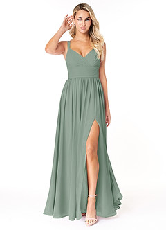 Azazie Chanel Bridesmaid Dresses Silver Sage A-Line Pleated Chiffon Dress image1